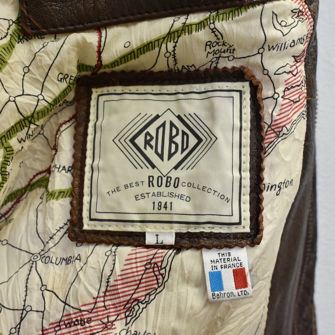 フランス産羊革地図Vintage leather jacket A-2 羊革　L_画像6