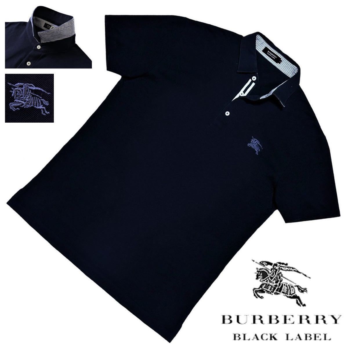  редкий L! превосходный товар сделано в Японии Burberry Black Label шланг вышивка гребень шлема полоса окантовка олень. . рубашка-поло 3/L темно-синий BURBERRY BLACK LABEL