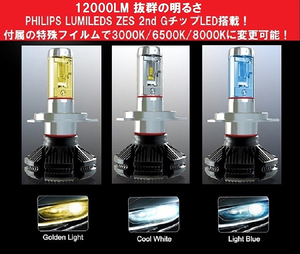 飛利浦2018年最新版本的新X3 LED頭燈霧12000LM左，右兩個H4 / H8 / H9 / H10 / H11 / H16 / HB3 / HB4選擇8000K / 6500K / 3000K多變通用 原文:Philips 2018年最新版 NEW X3 LED ヘッドライトフォグ 12000LM 左右2個 H4/H8/H9/H10/H11/H16/HB3/HB4選択可 8000K/6500K/3000K変更可 汎用