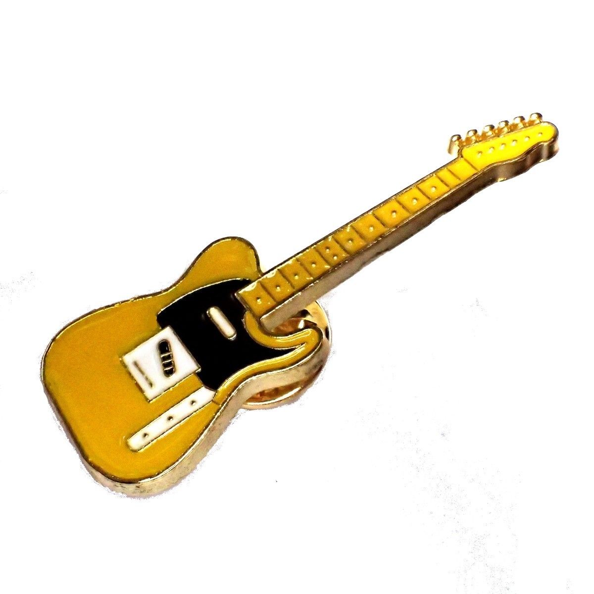 エレキギター　エナメル　ピンバッジ　ピンズ　バッジ　ピンブローチ　ブローチ　ラペルピン　黄色　イエロー