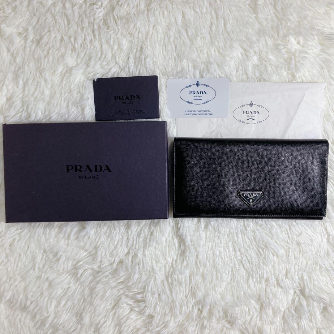 極美品】PRADA プラダ 長財布 サフィアーノレザー ブラック 三角