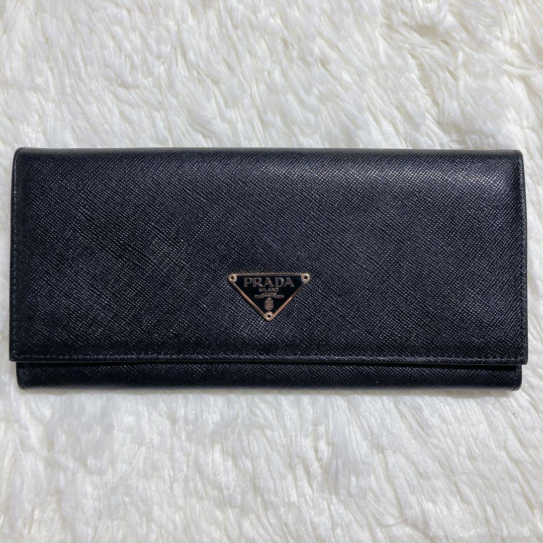 極美品】PRADA プラダ 長財布 ブラック サフィアーノレザー 三角