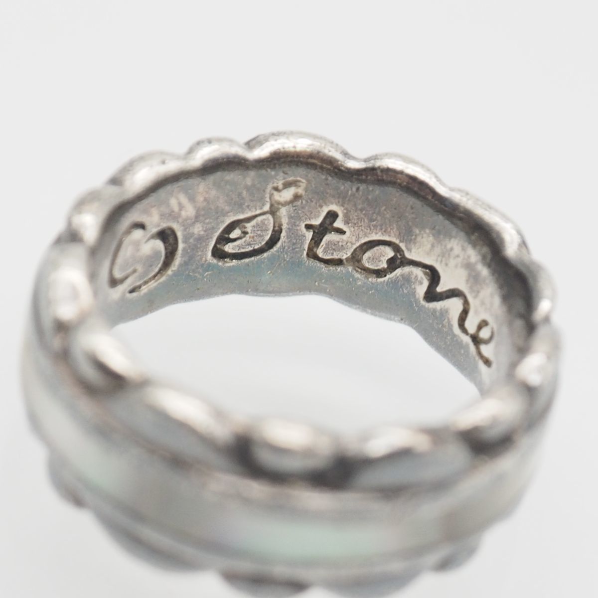 【海外輸入】 m Stone シェル J183 925刻印 デザイン インレイ リング 18号~