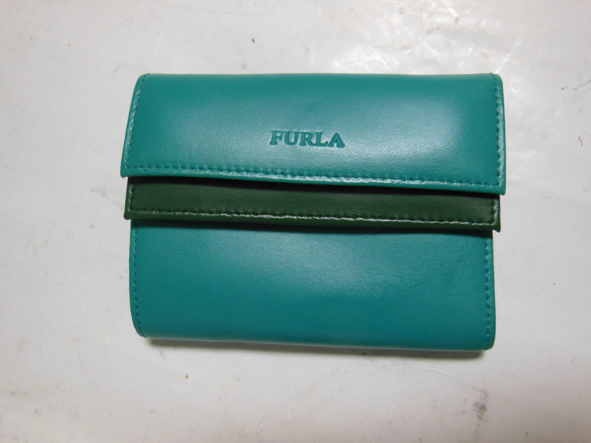 未使用品　イタリア製　FLURA　フルラ　ミニ三つ折り財布・小銭入れあり　本革・オールレザー　ブルー系　送料無料