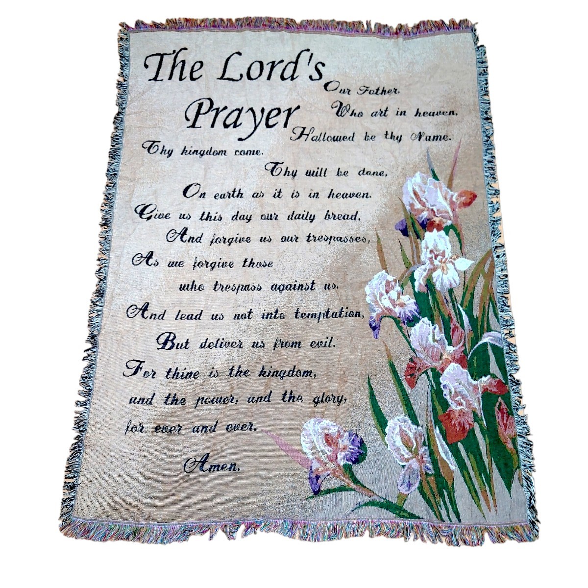 vintageラグ カーペット マルチカバー、聖書、主の祈り、宗教、花 215