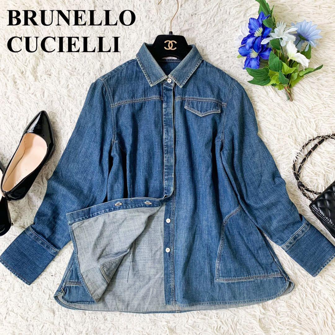 【美品】BRUNELLO CUCINELLI　ブルネロクチネリ　 デニムシャツ　 長袖　比翼　インディゴブルー　Sサイズ