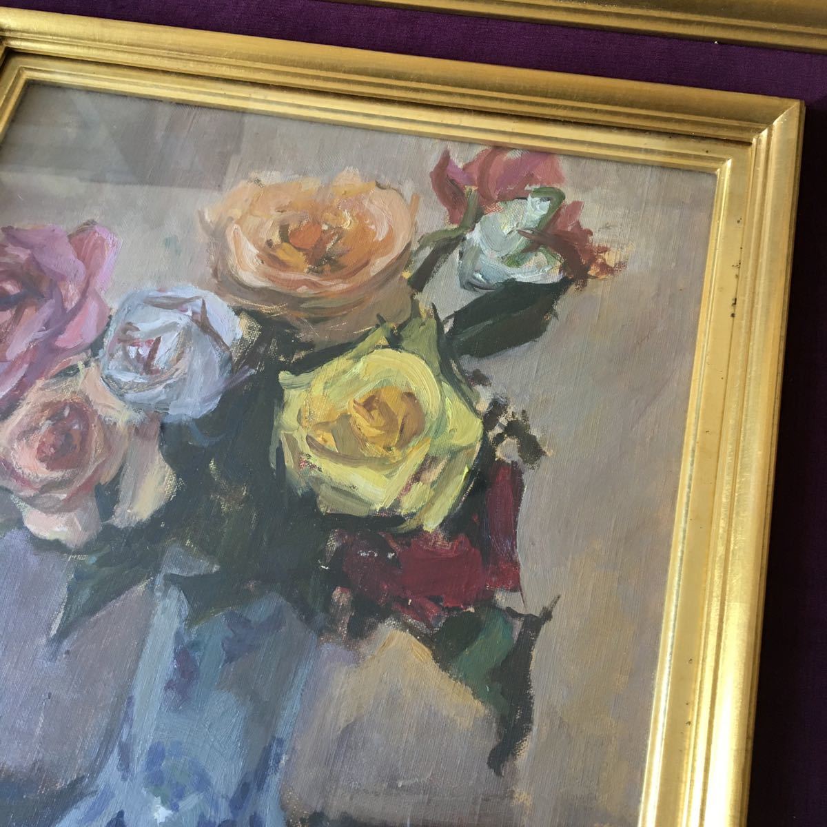 油絵 サイン有り 真作 K.SUZUKI 油彩 F6 額装 花 薔薇 油画 絵画 油絵 サイン有り 真作 K.SUZUKI 油彩 F6 額装 花 薔薇 油画 絵画