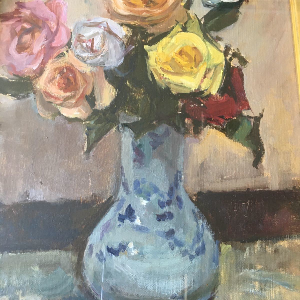 油絵 サイン有り 真作 K.SUZUKI 油彩 F6 額装 花 薔薇 油画 絵画 油絵 サイン有り 真作 K.SUZUKI 油彩 F6 額装 花 薔薇 油画 絵画