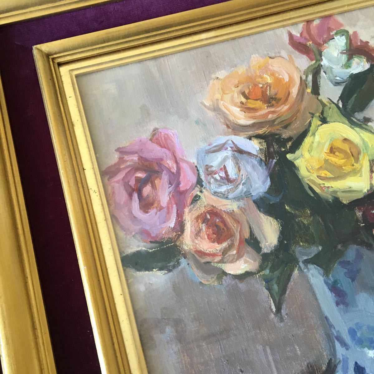 油絵 サイン有り 真作 K.SUZUKI 油彩 F6 額装 花 薔薇 油画 絵画 油絵 サイン有り 真作 K.SUZUKI 油彩 F6 額装 花 薔薇 油画 絵画