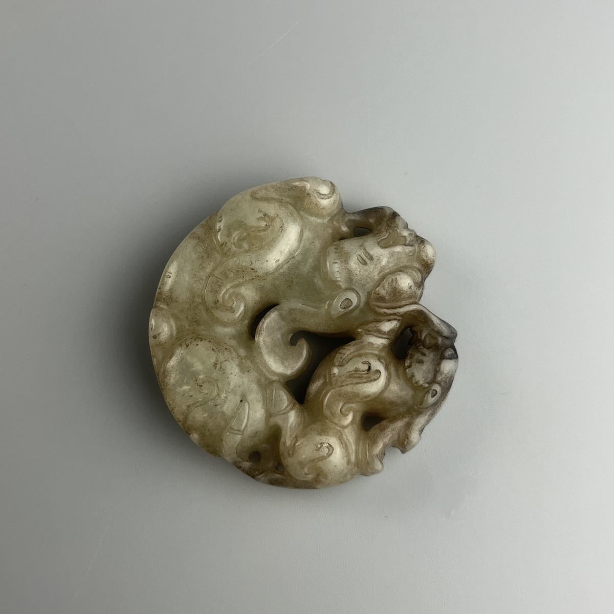 中国美術 和田玉 白玉 玉石 細密彫刻 玉壁 共箱 中國古玩 唐物 時代物