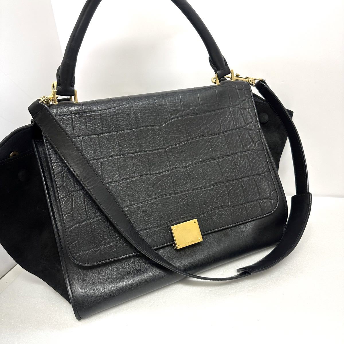 美品】CELINE セリーヌ /トラペーズ 2way クロコ型押しショルダー