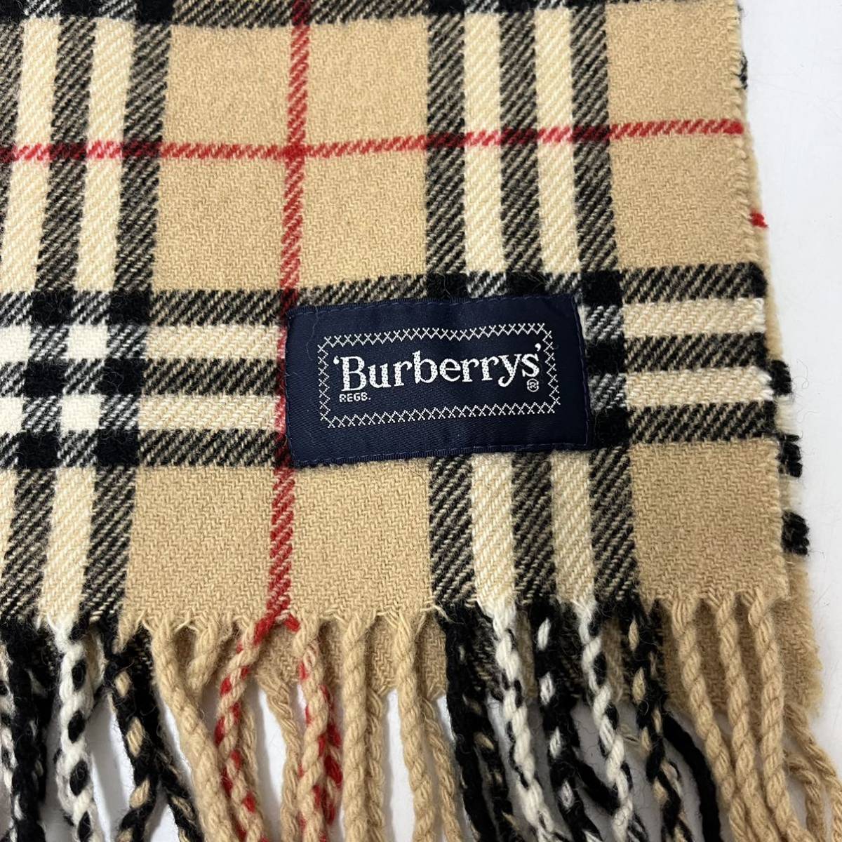 VINTAGE BURBERRYS ブランケット 膝掛け マフラー フリンジ ノバチェック 刺繍ロゴ デカロゴ バーバリー【レターパックプラス郵送可】E_画像7