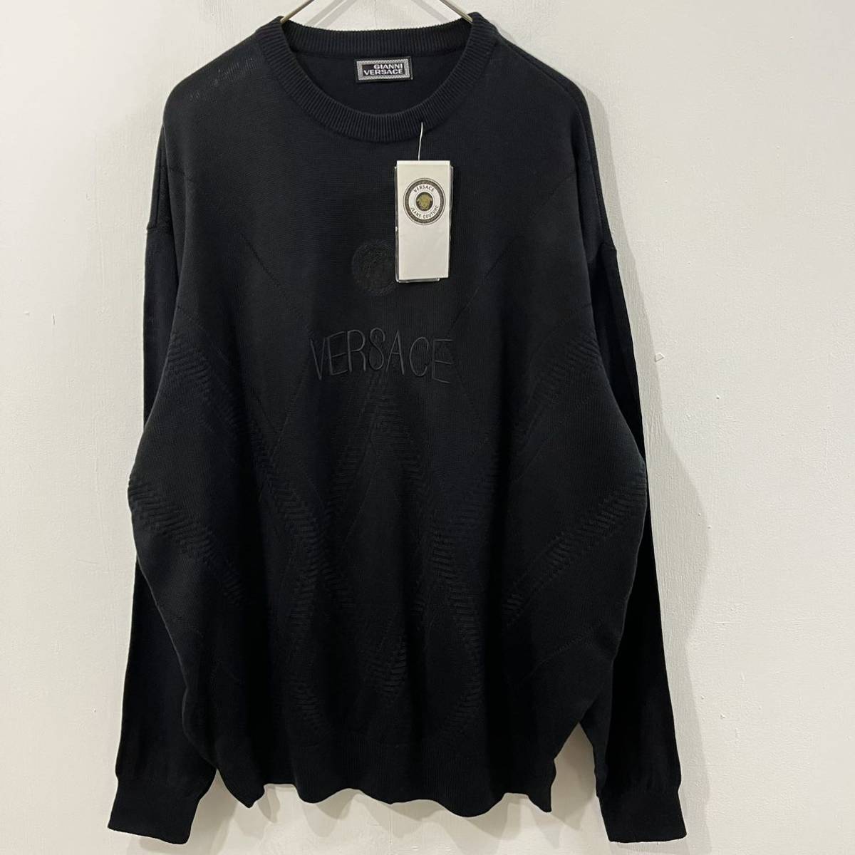  new goods unused tag attaching GIANNI VERSACE Italy made finest quality knitted sweater embroidery Logo a-ga il pattern Gianni Versace [ uniform carriage / including in a package possibility ]D