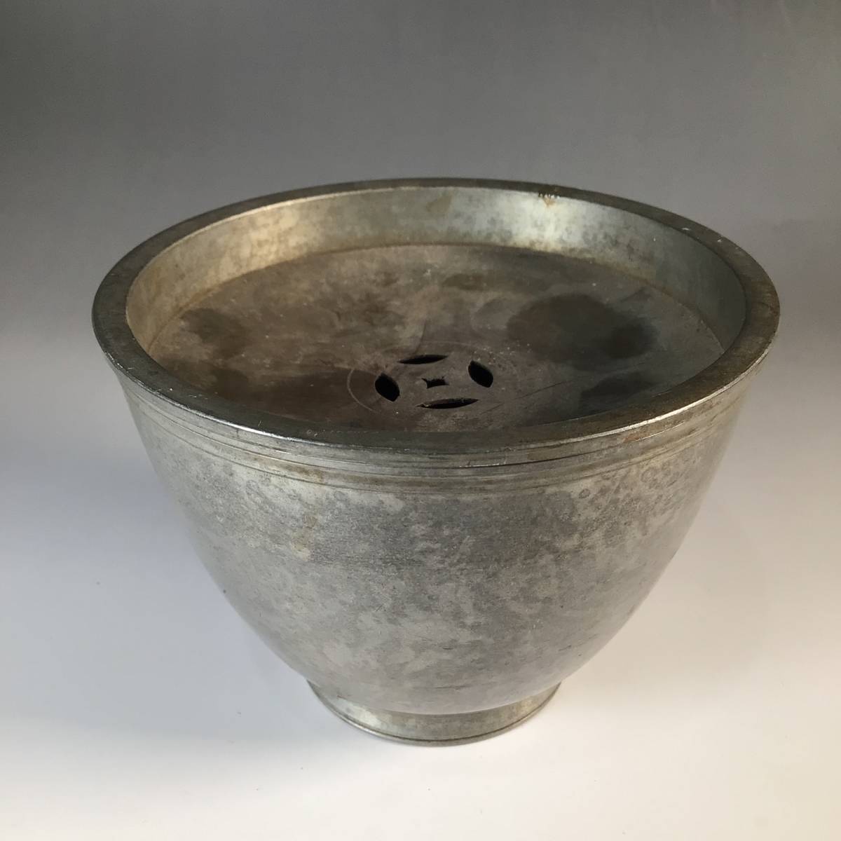 《玉》【古錫】『建水』『こぼし』【在銘】【411g】　錫製/煎茶道具　チ15_画像1