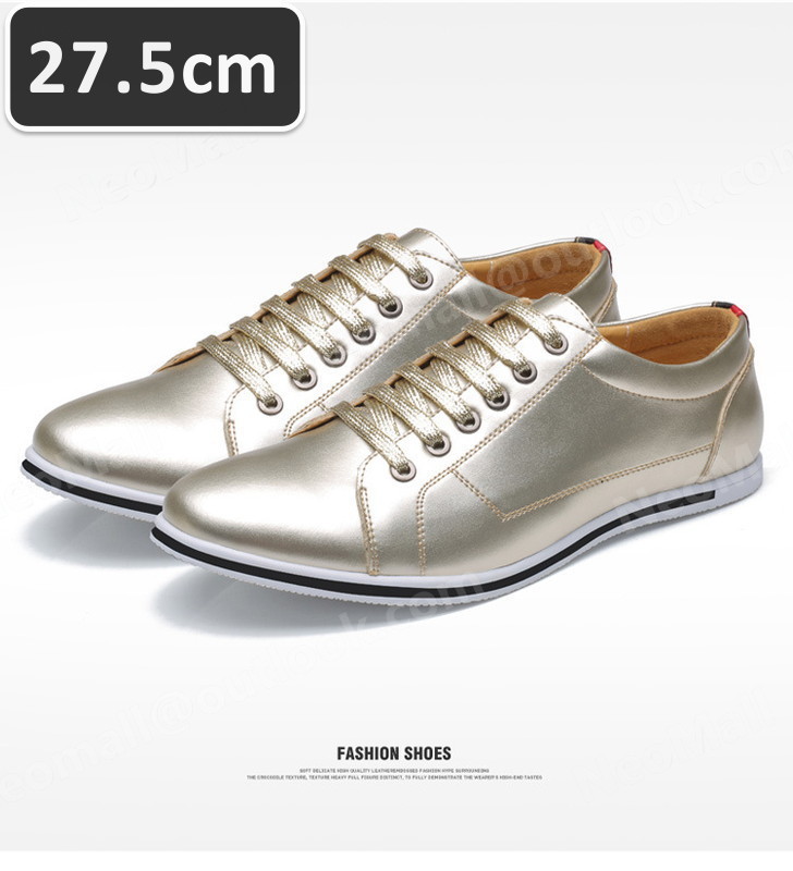 メンズ カジュアル スニーカー ゴールド サイズ 27.5cm 革靴 靴 カジュアル 屈曲性 通勤 軽量 インポート品【n044】