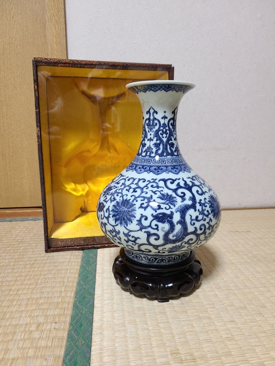 中国清代嫁瓶 骨董品 青花 染付 花瓶 高さ 古玩 古美術 唐物-