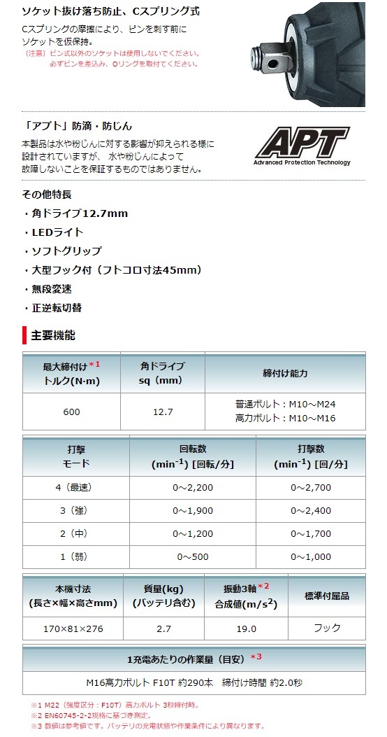 (マキタ) 充電式インパクトレンチ TW700DZ 本体のみ コンパクト&軽量 最大締付トルク600N・m コードレス 18V対応 makita_画像5