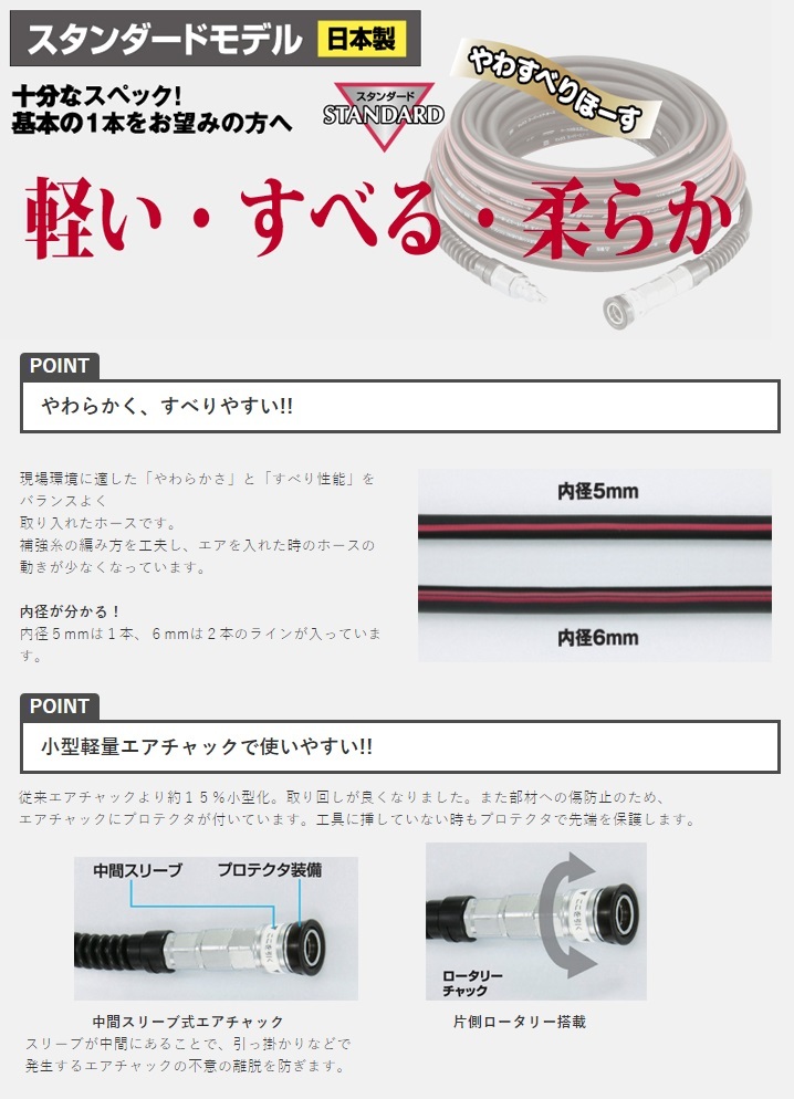 在庫 マックス スタンダードやわすべりほーす HH-6015E1 AH96443 高圧用エアホース 内径6.0mm 外径10.0mm 長さ15m MAX_画像3