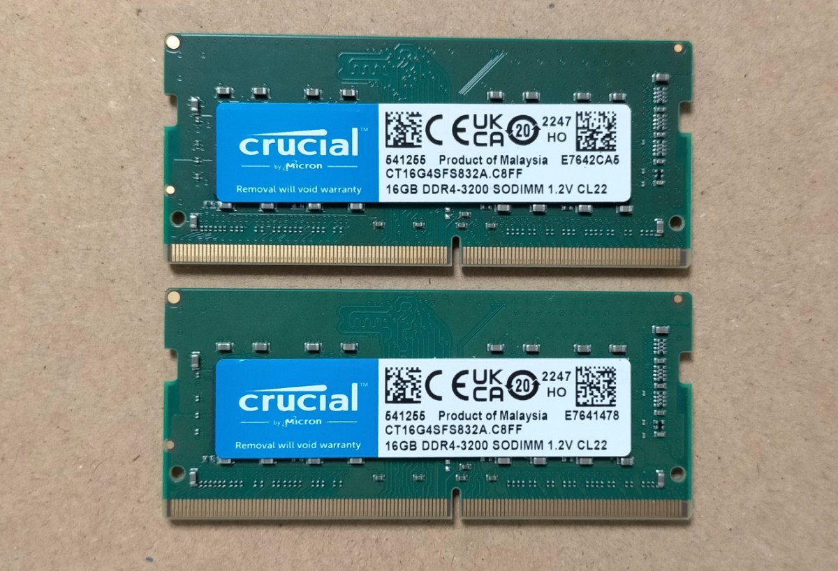 Crucial製 メモリ DDR4-3200 SODIMM 16GB 2枚 計32GB CT16G4SFS832A.C8FF