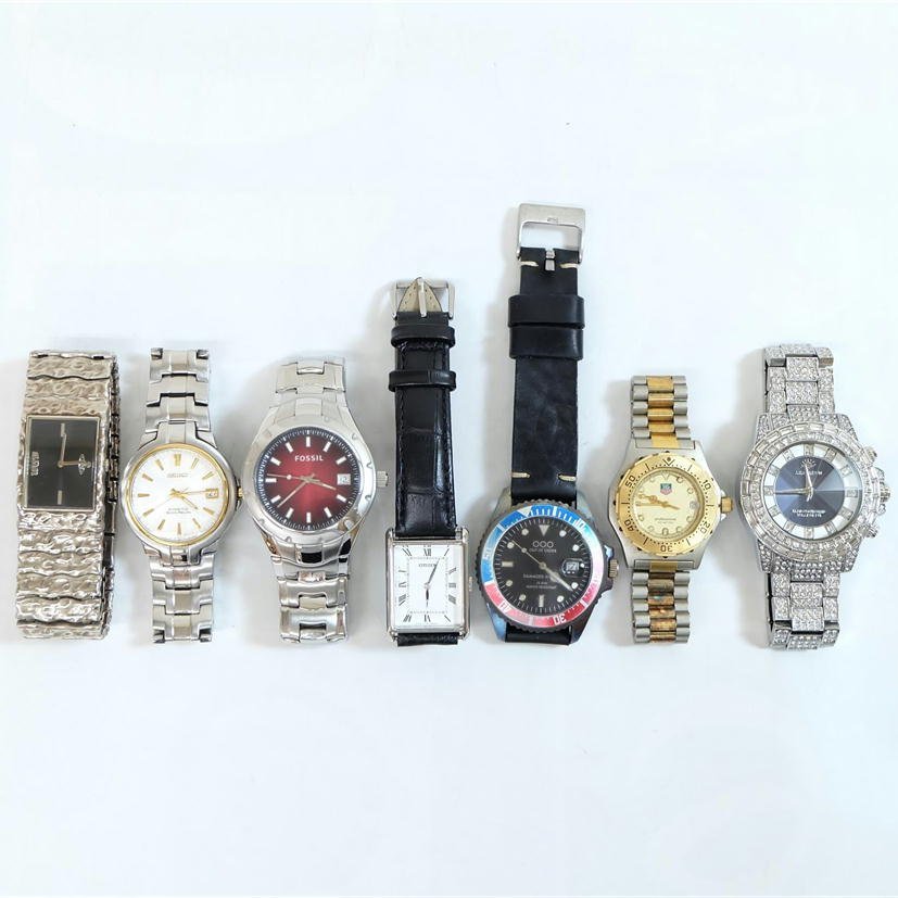 1円【ジャンク】J.HARRISON/TAG HEUER/OUT OF ORDER/CITIZEN/FOSSIL/SEIKO/Vivienne Westwood 時計 7点セット /71_画像1