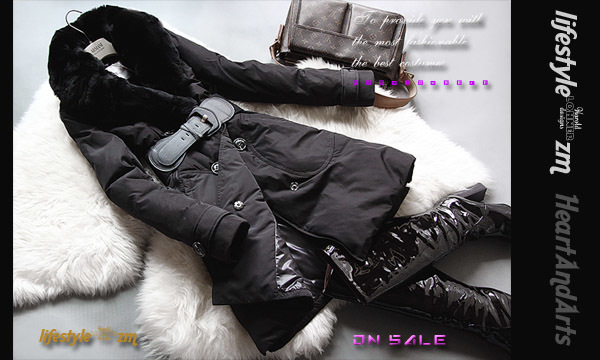 セール SALE◆ 新品◆9号◆迫力の贅沢さ ベルト付きレッキスファー襟 Down Coat 38# M