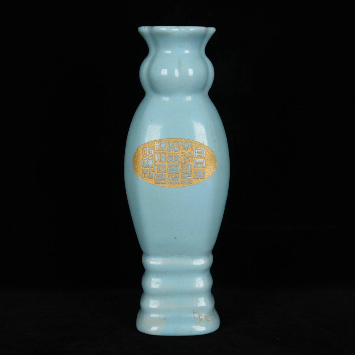 ▽鴻▽宋 汝瓷 天青釉 描金 花口瓶 古陶瓷品 置物 古賞物 中国古玩 中国古美術