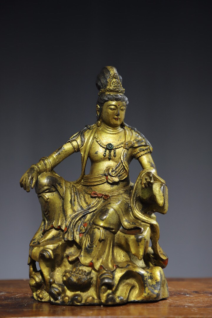 中国古美術 仏像 観音菩薩像 古銅製-