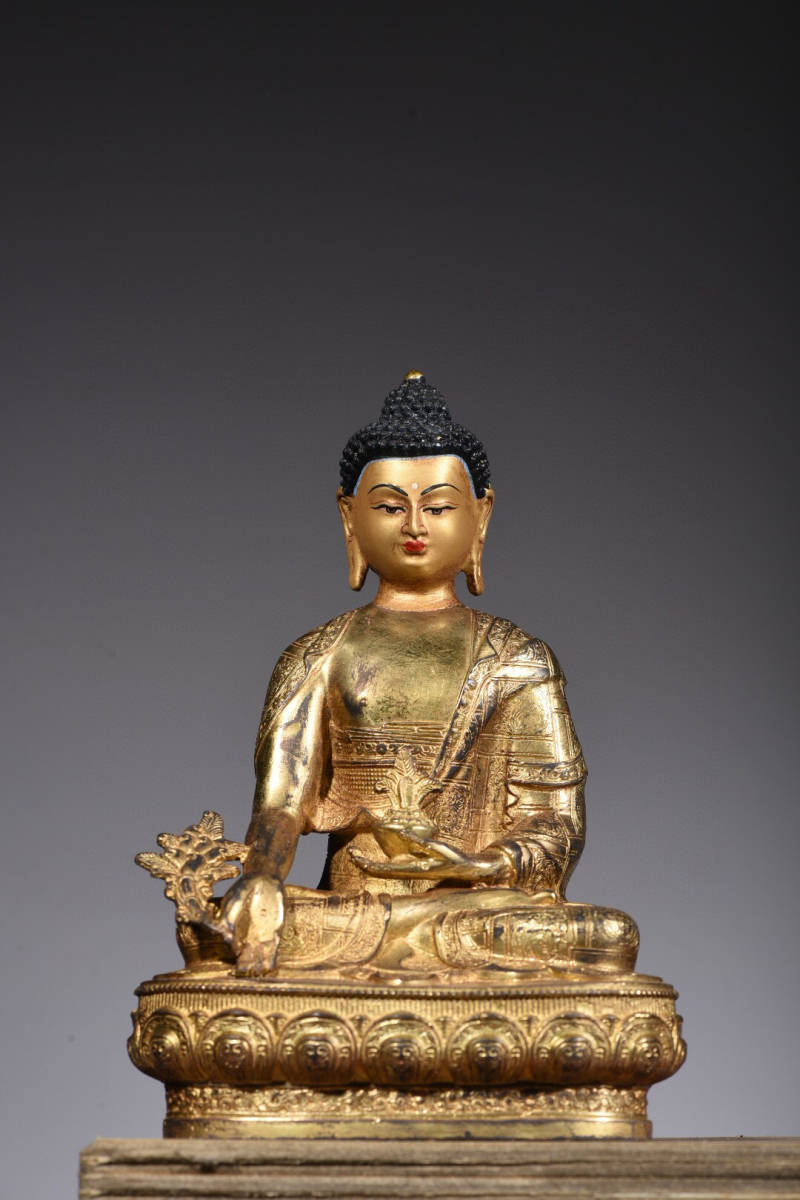 ▽鴻▽ 銅製 塗金 藥師仏 置物 古賞物 中国古玩 中国古美術