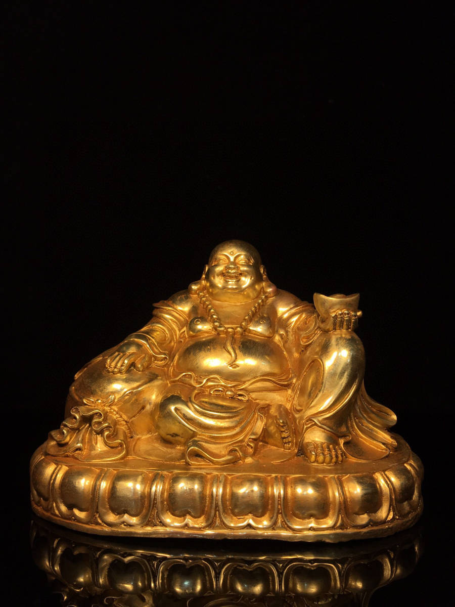 数量は多 彌勒仏 塗金 ▽鴻▽銅製 置物 中国古美術 中国古玩 古賞物