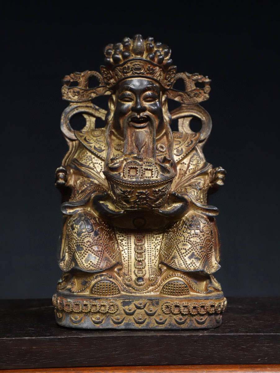 ランキング上位のプレゼント 泥金 銅製 ▽鴻▽ 財神爺像 中国古美術 中国古玩 古賞物 置物 仏像