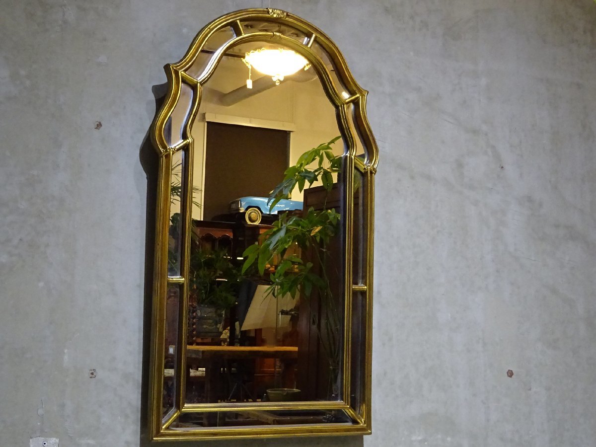 開】 USAビンテージ『CAROLINA MIRROR CORPORATION』製 木彫金彩縁 