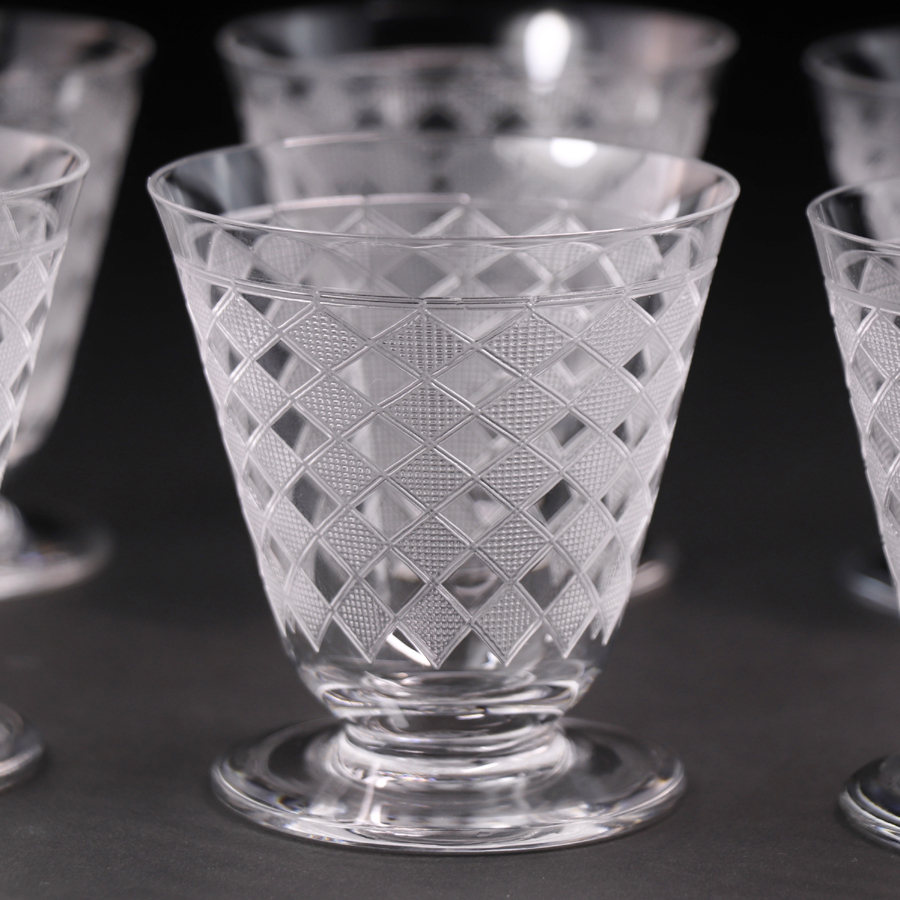 【開】フランス アール・デコ期 『オールドバカラ(Baccarat)』 クリスタルガラスアシッドエッチング「キブロン」グラス6Pセット SG4