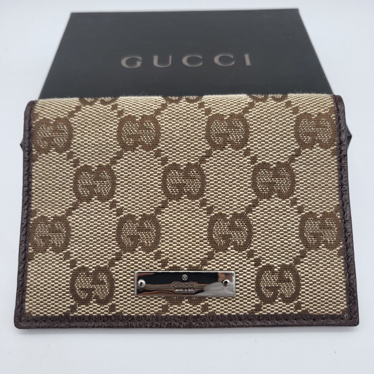 未使用 箱付き GUCCI グッチ GG キャンバス レザー 定期入れ カードケース パスケース_画像1