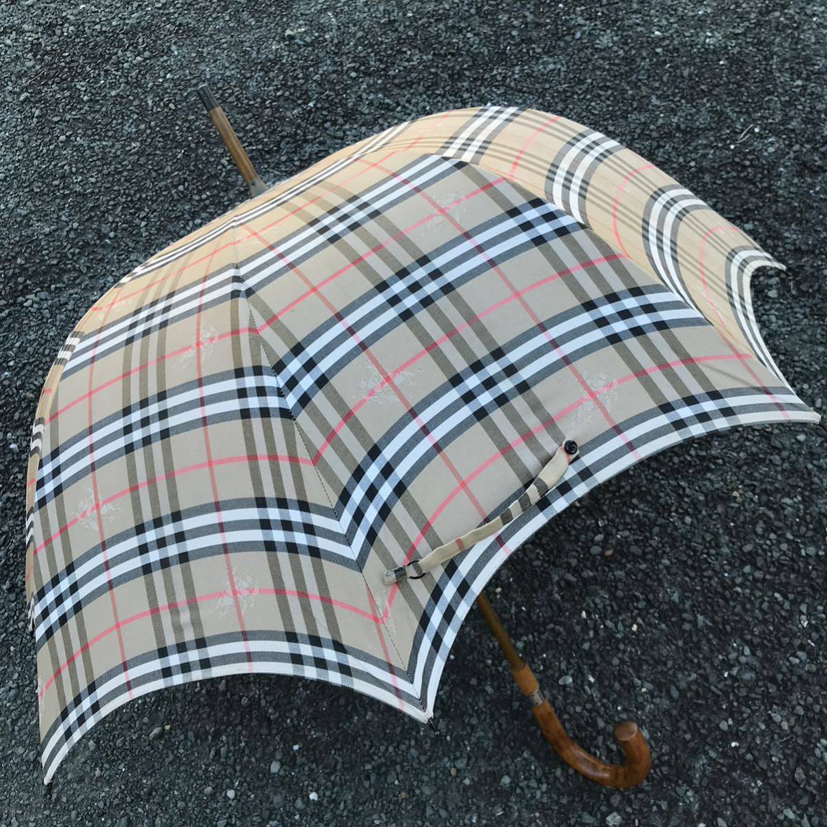 【バーバリー】本物 BURBERRY 傘 チェック柄 ホース模様 全長90cm 雨傘 アンブレラ 雨具 長傘 メンズ レディース_画像5
