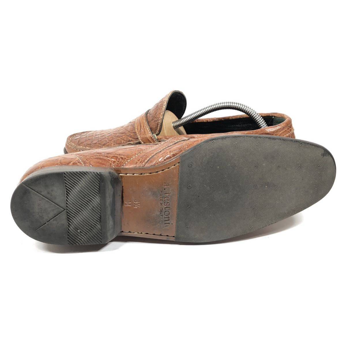 [a* тест -ni] подлинный товар a.testoni обувь 27.5cm чай общий крокодил Loafer туфли без застежки бизнес обувь wani кожа мужской сделано в Италии 8 1/2 M