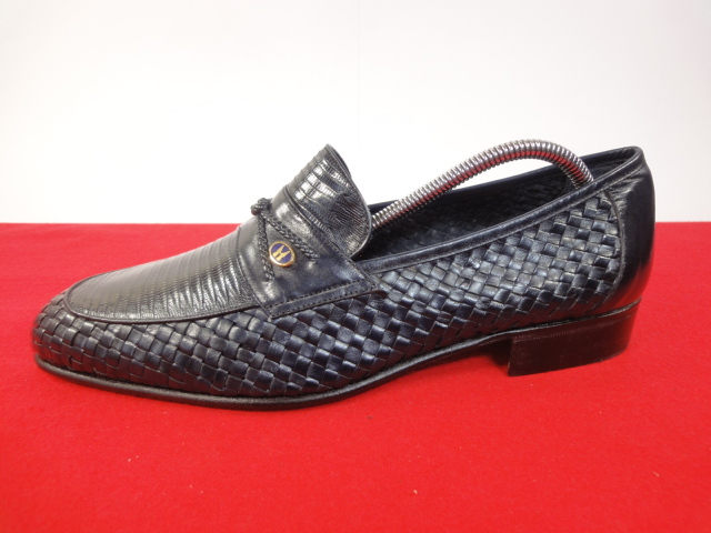 [ leak ski ] genuine article MORESCHI shoes 25.5cm navy blue Lizard slip-on shoes Loafer business shoes .. for man men's made in Italy 7 1/2 box unused goods 