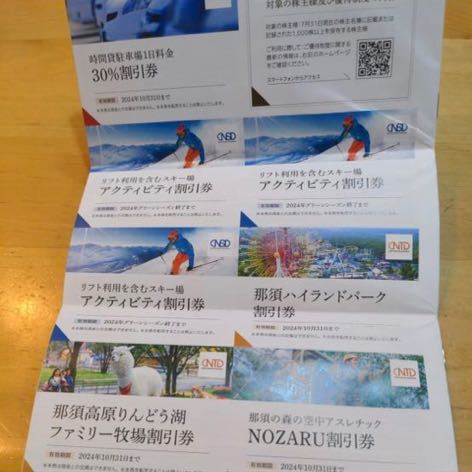 送料無料　日本駐車場開発 株主優待券１冊１式　駐車場５枚、リフト券、那須ハイランド割引券等_画像1