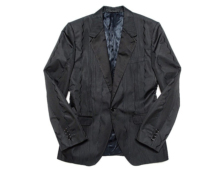 使用僅か 極美品 DOLCE & GABBANA ドルガバ SICILIA ドレス テーラードジャケット ポリエステル シルク ブラック 黒 波模様 メンズ 50