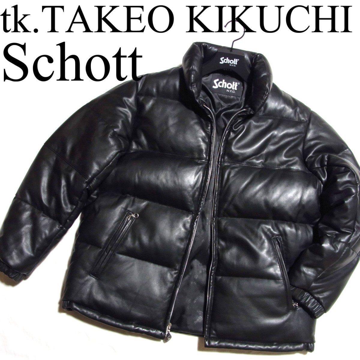 22AW Schott x tk.TAKEO KIKUCHI 別注 レザー ダウン ジャケット M 02 ショット タケオキクチ 黒 ブラック