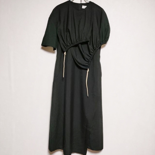 AKIRA NAKA Morgane wool dress ドローコード アシンメトリー ワンピース ブラック アキラナカ 3-1015S 225314_画像1