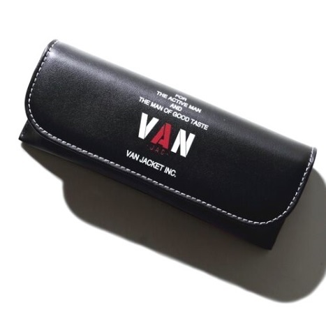  rare *VAN JAC Van ja Kett * brand Logo motif glasses case * cow leather glasses case black / ivy 70\'sa- kai vu series 