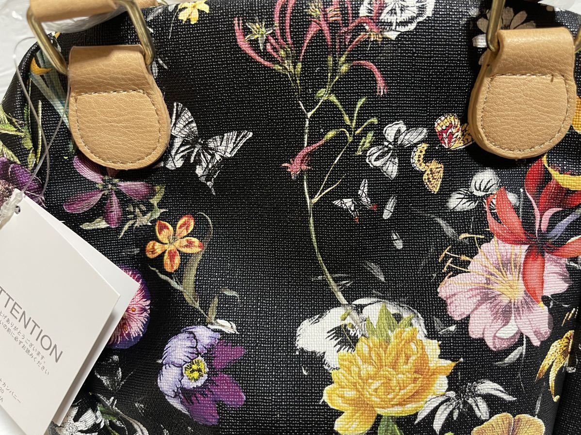 新品☆ショルダーバッグ　がま口バッグ がまぐち　花柄　ガマ口　ブラック　肩掛け可能　レディースバッグ