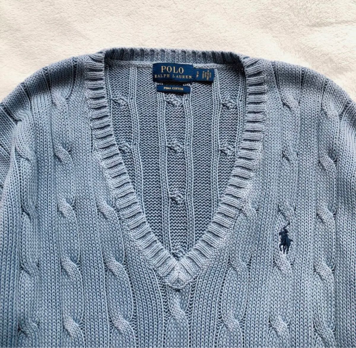 RALPH LAUREN ラルフローレン ケーブル ニット くすみ ブルー S