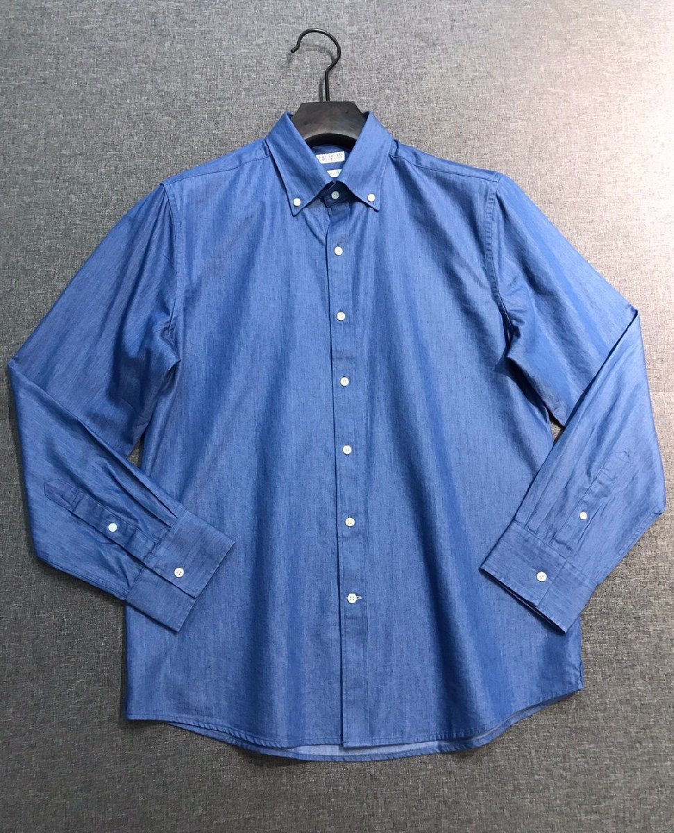 送料無料　Brunello Cucinelli　ブルネロクチネリ シャツ　ジーンズシャツ　長袖　メンズ　新品　カジュアル　ブルー　1115-L