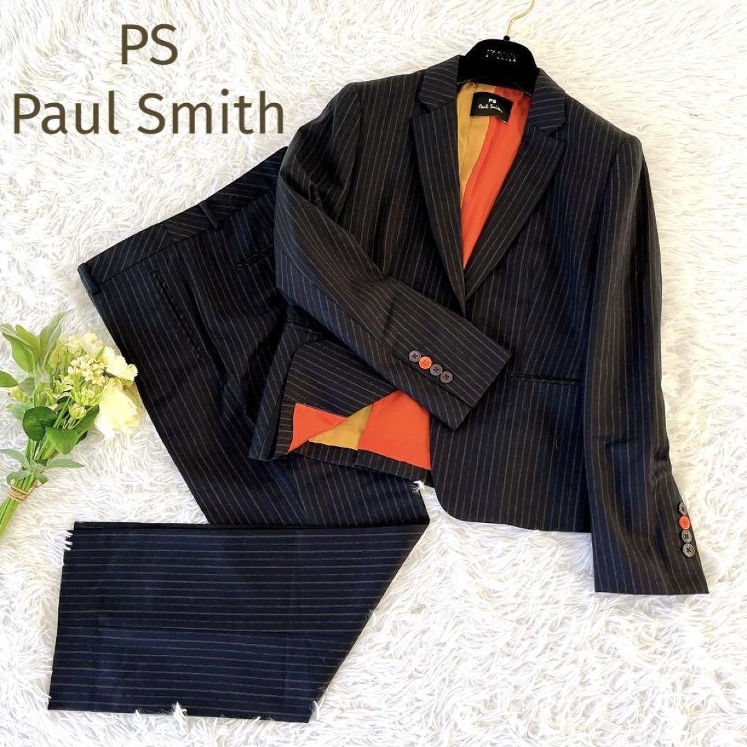 美品☆PS Paul Smith☆ポールスミス　派手色裏地 ネイビー系　ストライプ　パンツセットアップ　サイズ40_画像1