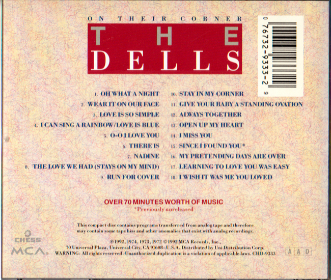 THE DELLS(ザ・デルズ) ON THEIR CORNER/THE BEST OF THE DELLS （ベスト オブ ザ・デルズ) CD_画像2