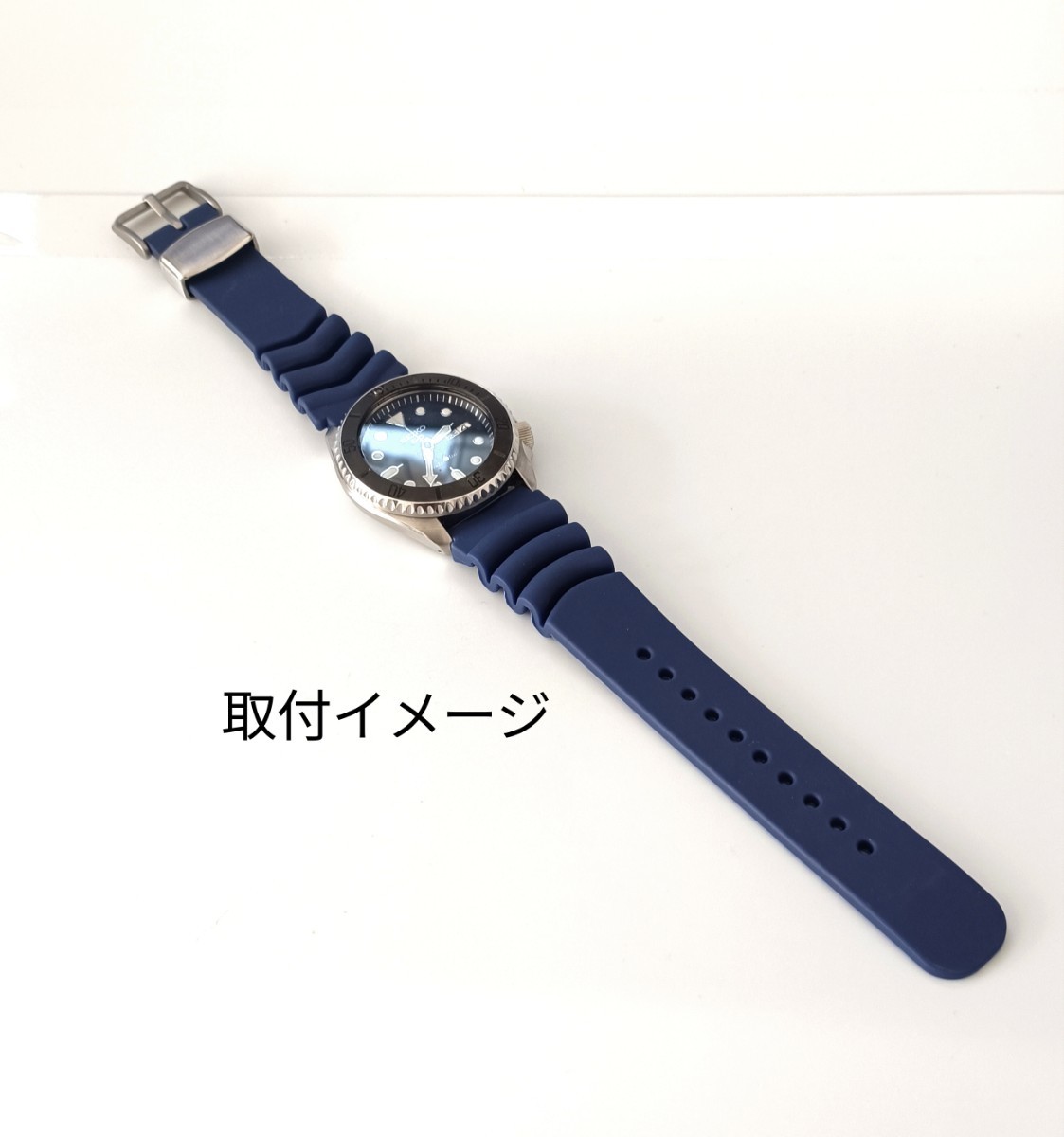 22mm 腕時計 シリコン ラバーベルト ブルー 青 金属定革 【対応】SEIKO ダイバーモデル SKX サムライ SRPB SRPD等 セイコー_画像4