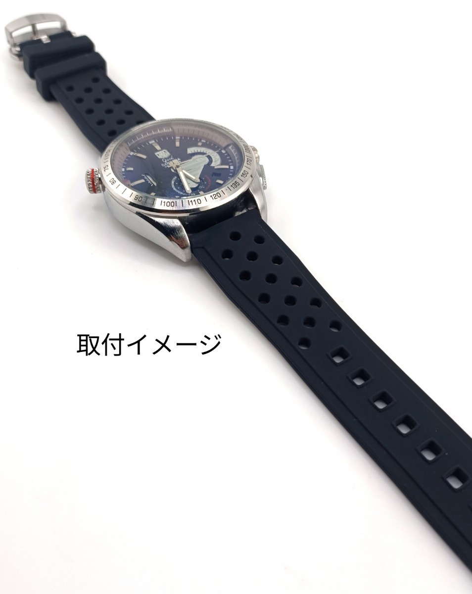 22mm 腕時計 シリコン ラバーベルト ブラック 黒 穴あき【対応】タグホイヤー カレラ モナコ 等 Tag Heuer_画像7