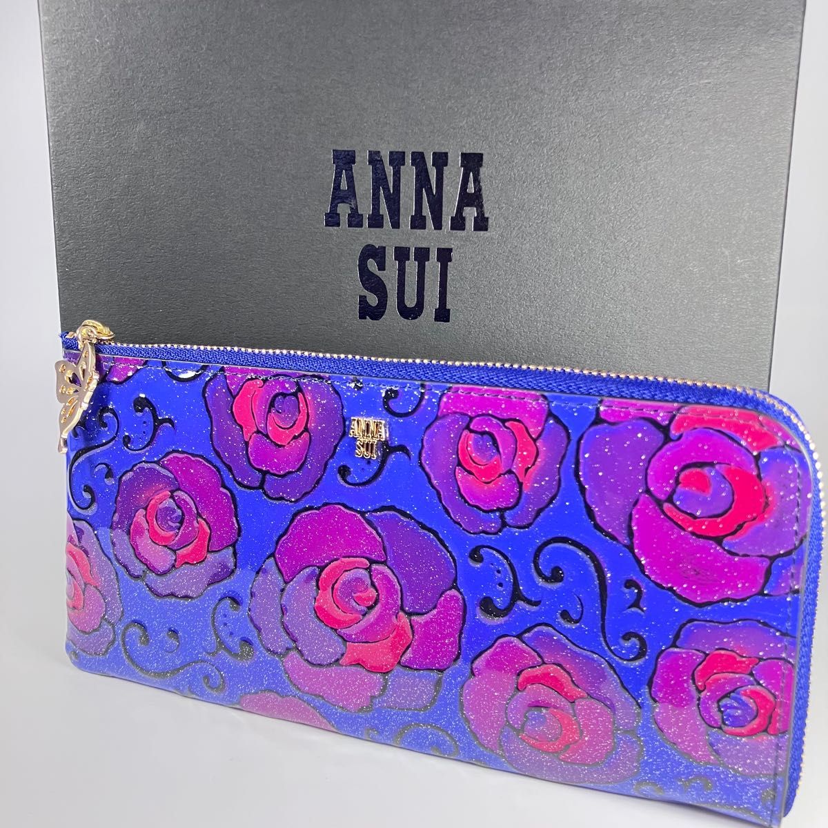 ANNA SUI（アナスイ） マジカルローズ Lファスナー薄マチ長財布 ネイビー 長財布 L字ファスナー