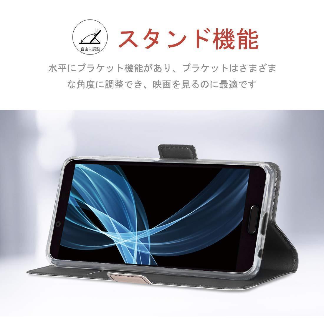 【送料無料】AQUOS sense2 SH-01L/SHV43/SH-M08 用 スマホケース 手帳型ケース カバー　ツートンカラー　ブラック＆ゴールド_画像6